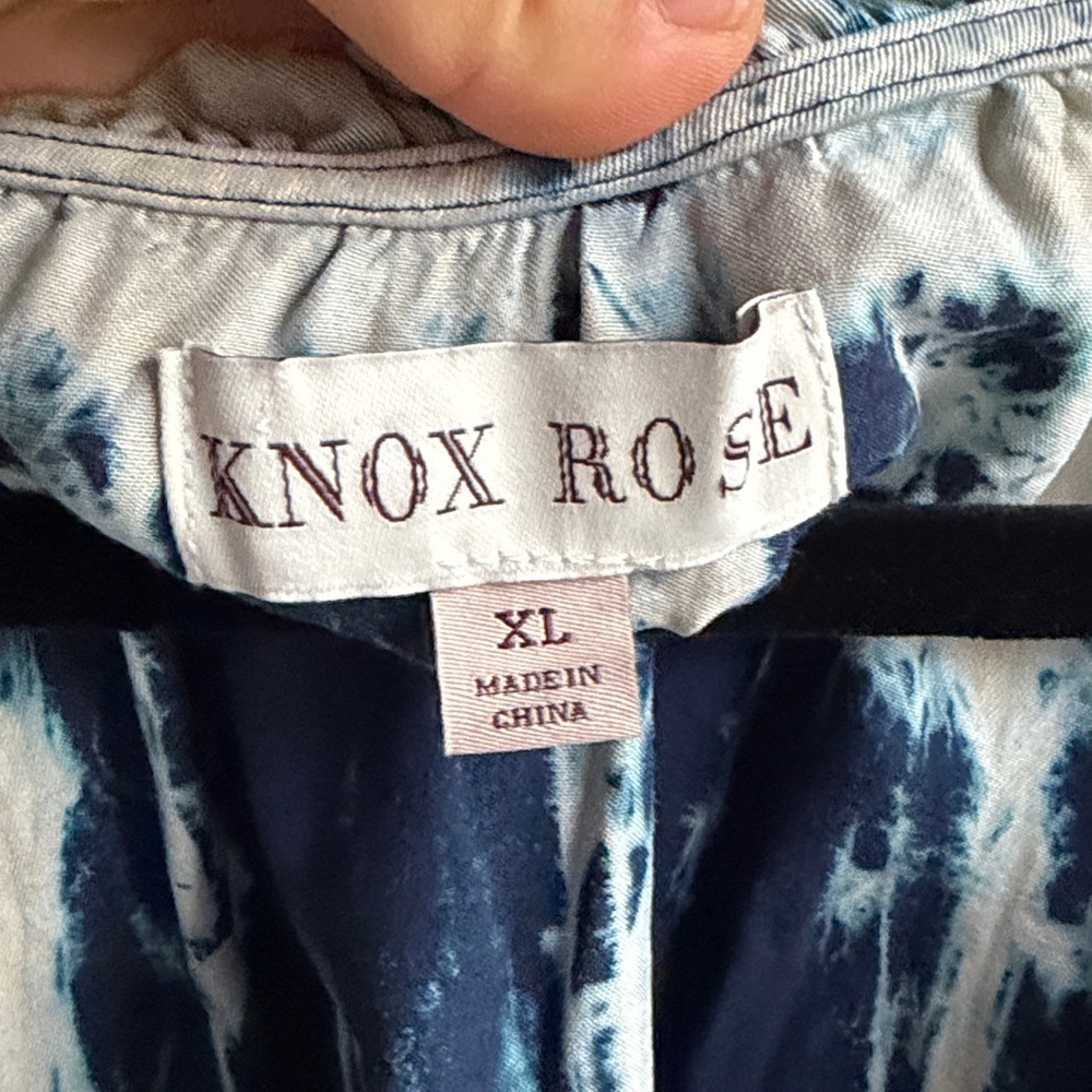 Knox Rose Women's XL Blue Tie Dye Blouse Ruffle Split Neckline Boho Peasant LS - Picture 11 of 13